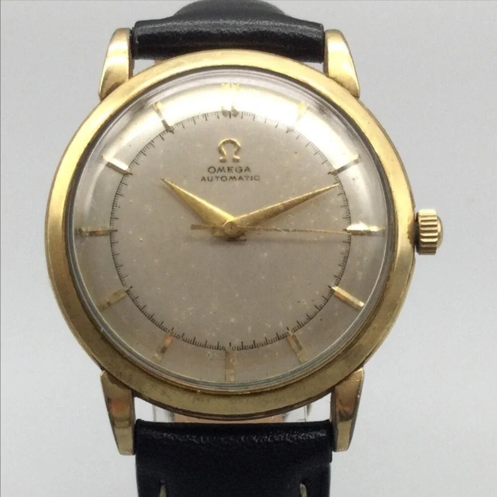 Vintage Omega Bumper Automatic Mens Watch 34mm Gold Plated Leather 17 Jewels